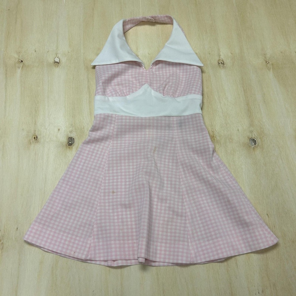 Vintage Street Scene Dress Womens 9 Pink Gingham Halter Fit & Flare Sundress